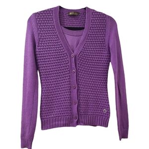 Loro Piana Purple Cardigan Sweater with V-Neck